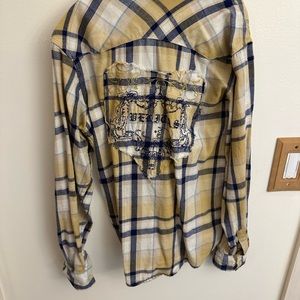 Like New Boys Size 10/12 Button Down Shirt with great graphic on the back.